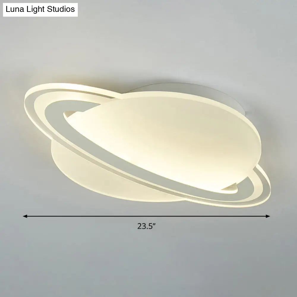 Kids White Led Ceiling Mount Light With Unique Planet Shape For Bedrooms / 23.5