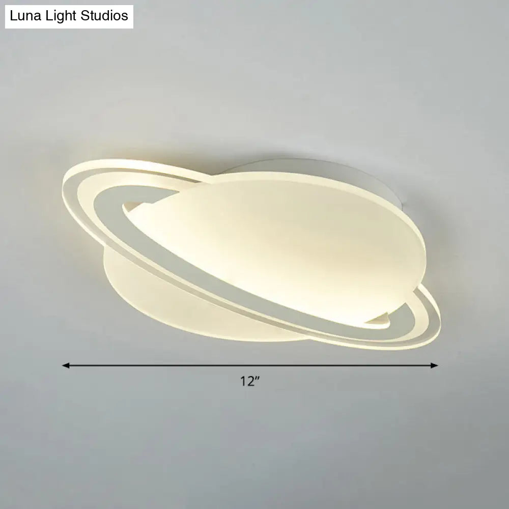 Kids White Led Ceiling Mount Light With Unique Planet Shape For Bedrooms / 12 Remote Control