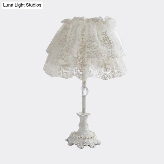 Kids White Night Light: Elegant Lace Shade Nursery Table Lighting With Double Layer