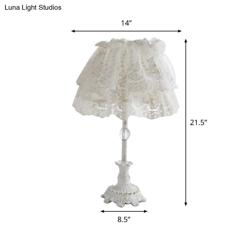 Kids White Night Light: Elegant Lace Shade Nursery Table Lighting With Double Layer