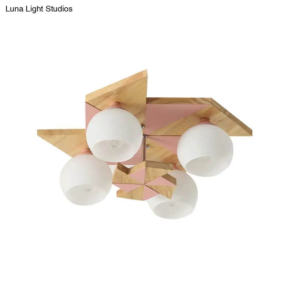 Kids Windmill Ceiling Light Fixture With Globe Shade - 4 Lights Kindergarten Flush Mount