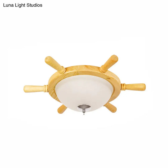 Kids Wooden Led Flush Ceiling Light - Rudder-Shaped Design For Kindergarten Yellow / Small