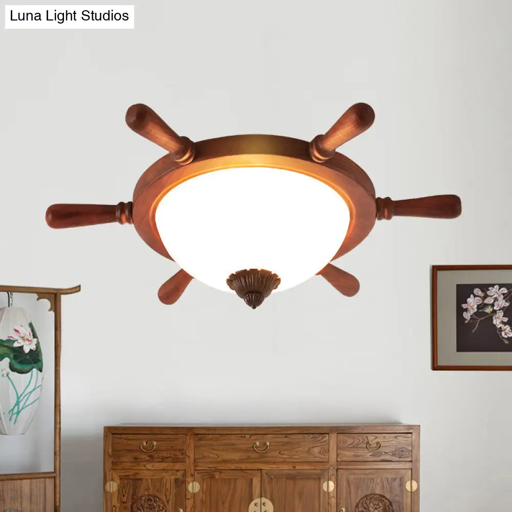 Kids Wooden Led Flush Ceiling Light - Rudder - Shaped Design For Kindergarten