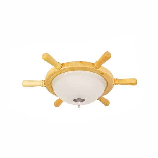 Kids Wooden Led Flush Ceiling Light - Rudder - Shaped Design For Kindergarten Yellow / Small