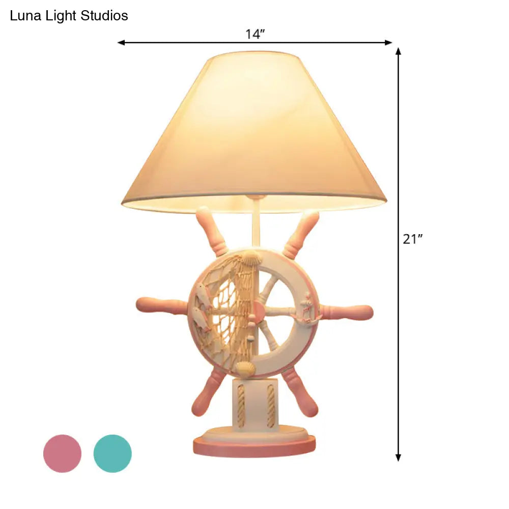 Kids Wooden Rudder Table Lamp In Pink/Blue/Green With Dimmer & Power Switch - Bedside Night Light