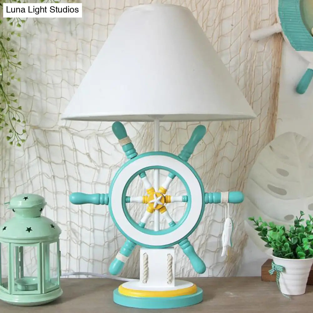 Kids Wooden Rudder Table Lamp In Pink/Blue/Green With Dimmer & Power Switch - Bedside Night Light