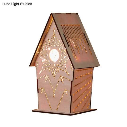 Kids Wooden Usb Led Table Night Light With Loving Heart/Star/Flower Pattern - Brown Lodge Small Size