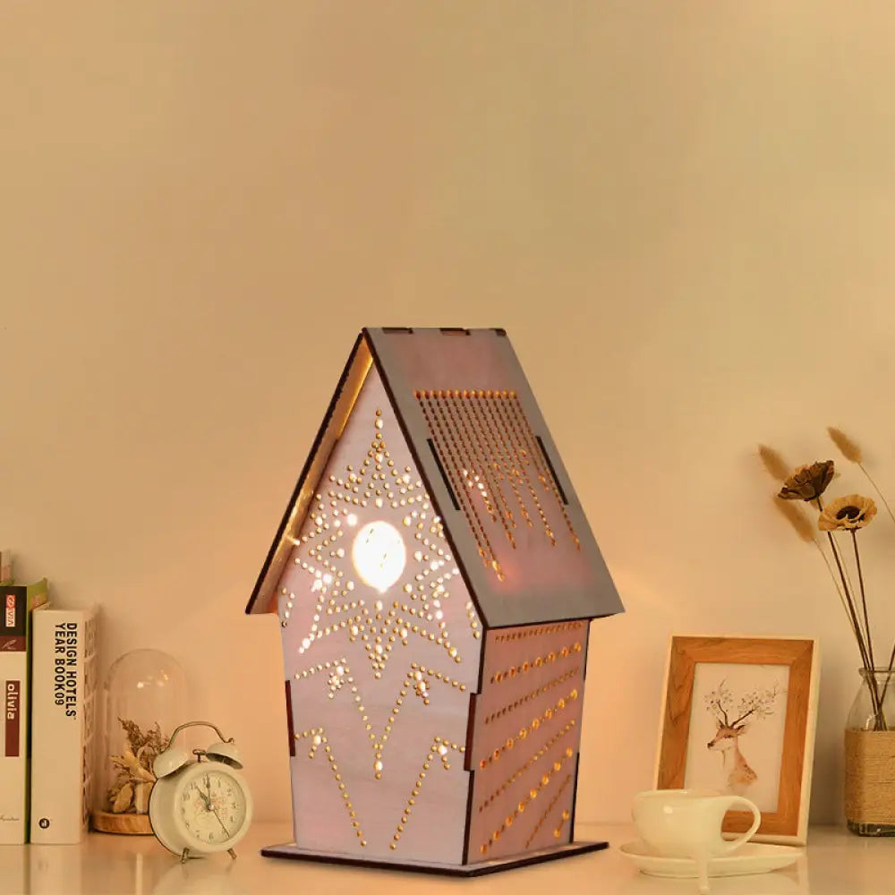 Kids Wooden Usb Led Table Night Light With Loving Heart/Star/Flower Pattern - Brown Lodge Small Size