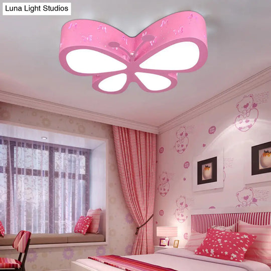 Kindergarten Butterfly Ceiling Light - Cartoon Led Flush Mount Fixture Pink / 19.5