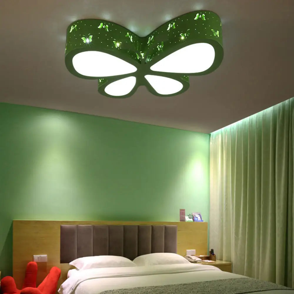 Kindergarten Butterfly Ceiling Light - Cartoon Led Flush Mount Fixture Green / 23.5’