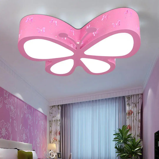 Kindergarten Butterfly Ceiling Light - Cartoon Led Flush Mount Fixture Pink / 23.5’