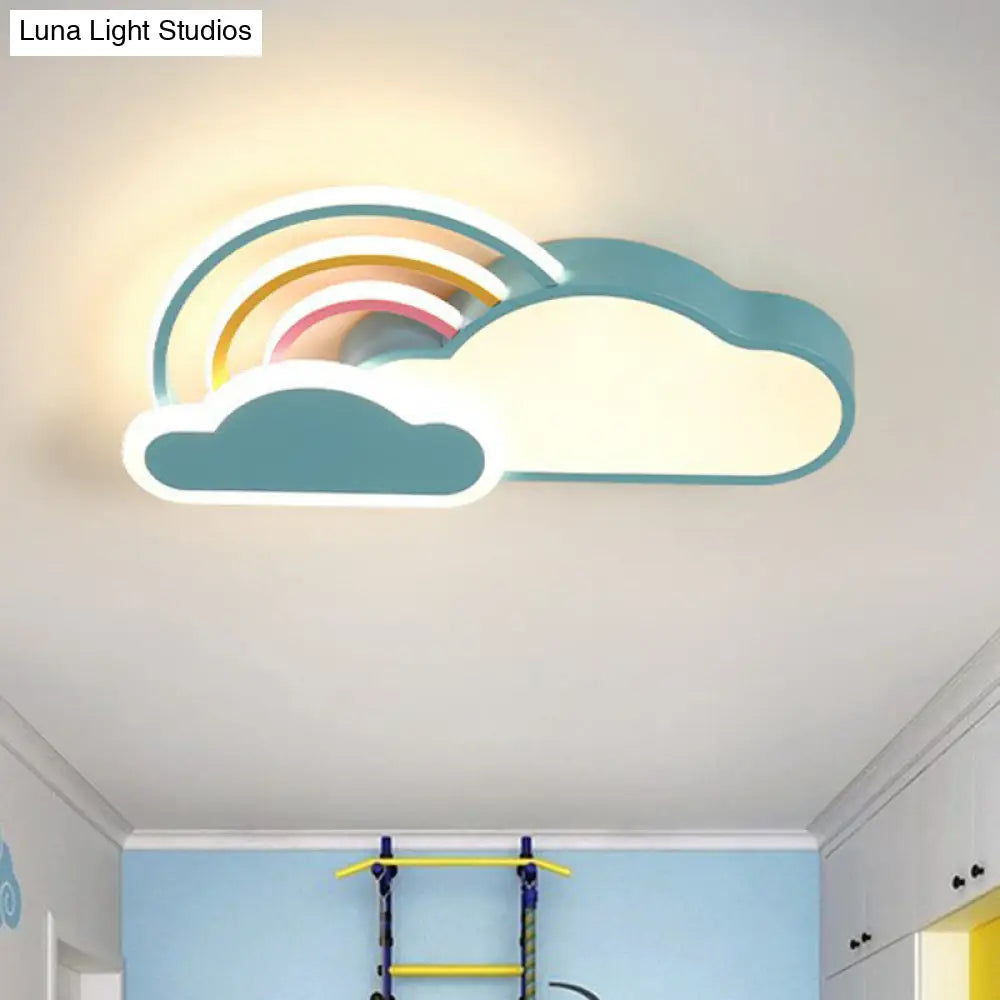 Kindergarten Ceiling Mount Led Light With Cloud And Rainbow Cartoon Design Blue / 19.5 White