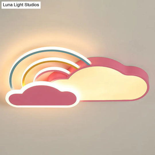 Kindergarten Ceiling Mount Led Light With Cloud And Rainbow Cartoon Design Pink / 19.5 Warm