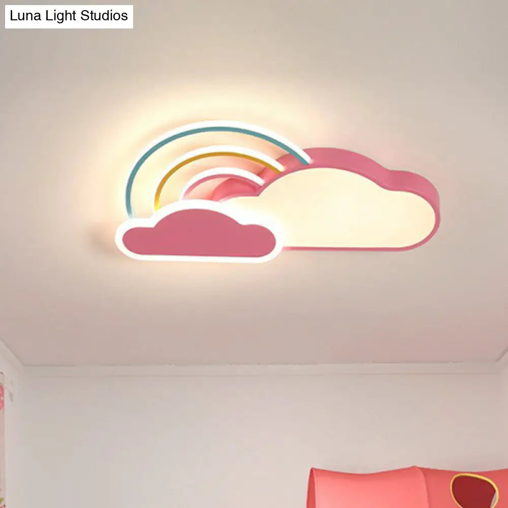 Kindergarten Ceiling Mount Led Light With Cloud And Rainbow Cartoon Design