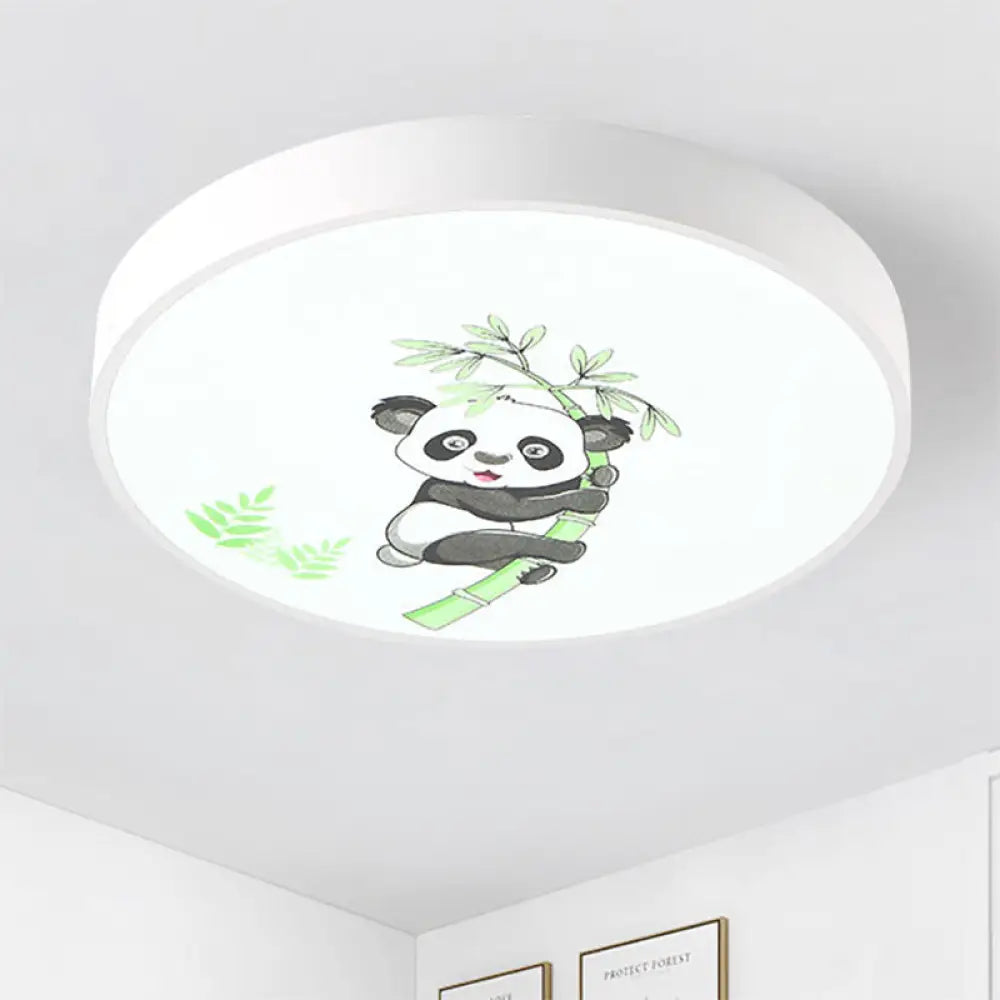 Kindergarten Circle Ceiling Mount Light With Panda Acrylic Animal Fixture (White) White