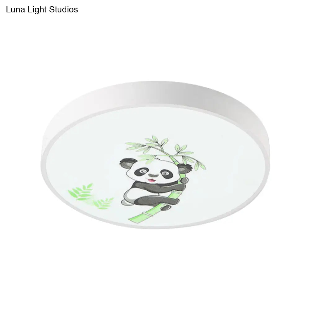 Kindergarten Circle Ceiling Mount Light With Panda Acrylic Animal Fixture (White)