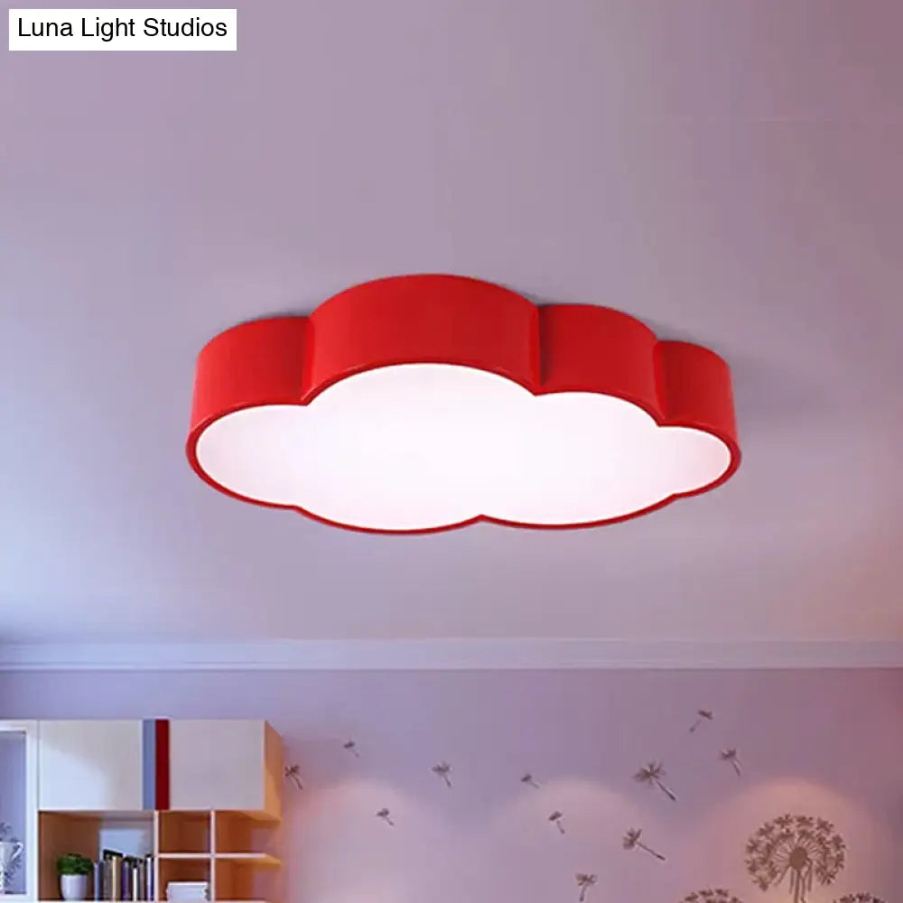 Kindergarten Cloud Flush Ceiling Light - White/Red/Yellow Kids Acrylic Mount