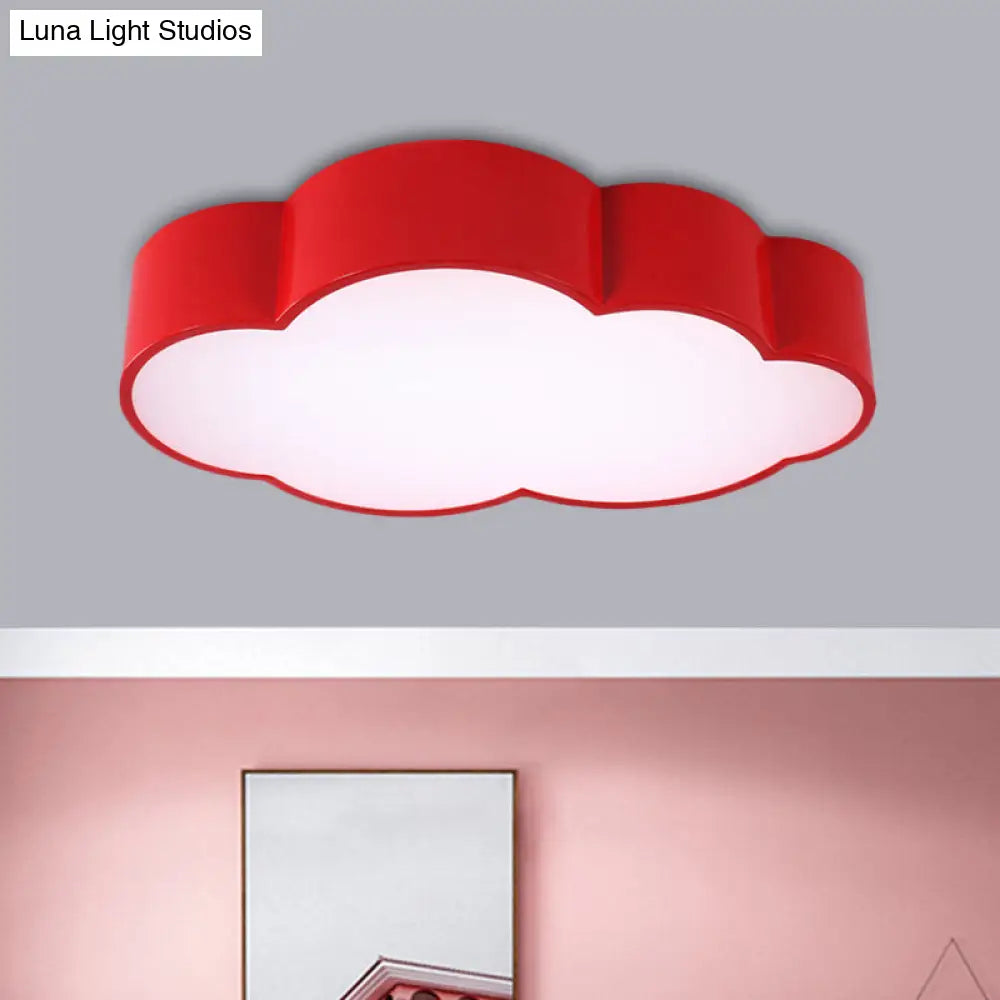 Kindergarten Cloud Flush Ceiling Light - White/Red/Yellow Kids Acrylic Mount Red