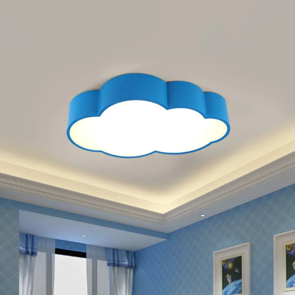 Kindergarten Cloud Flush Ceiling Light - White/Red/Yellow Kids Acrylic Mount Blue