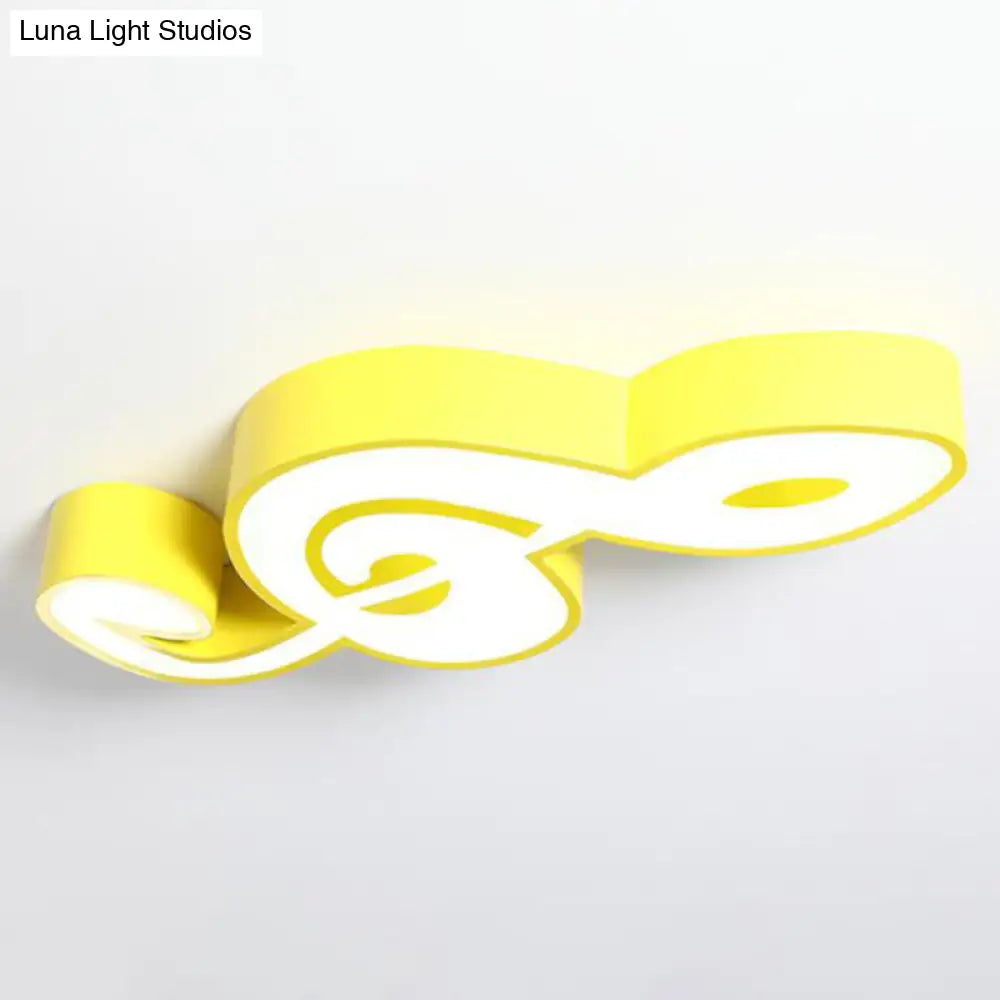 Kindergarten Flush Ceiling Light - Music Note Acrylic Led Cartoon Fixture Yellow