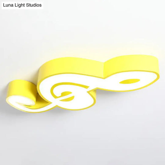 Kindergarten Flush Ceiling Light - Music Note Acrylic Led Cartoon Fixture Yellow