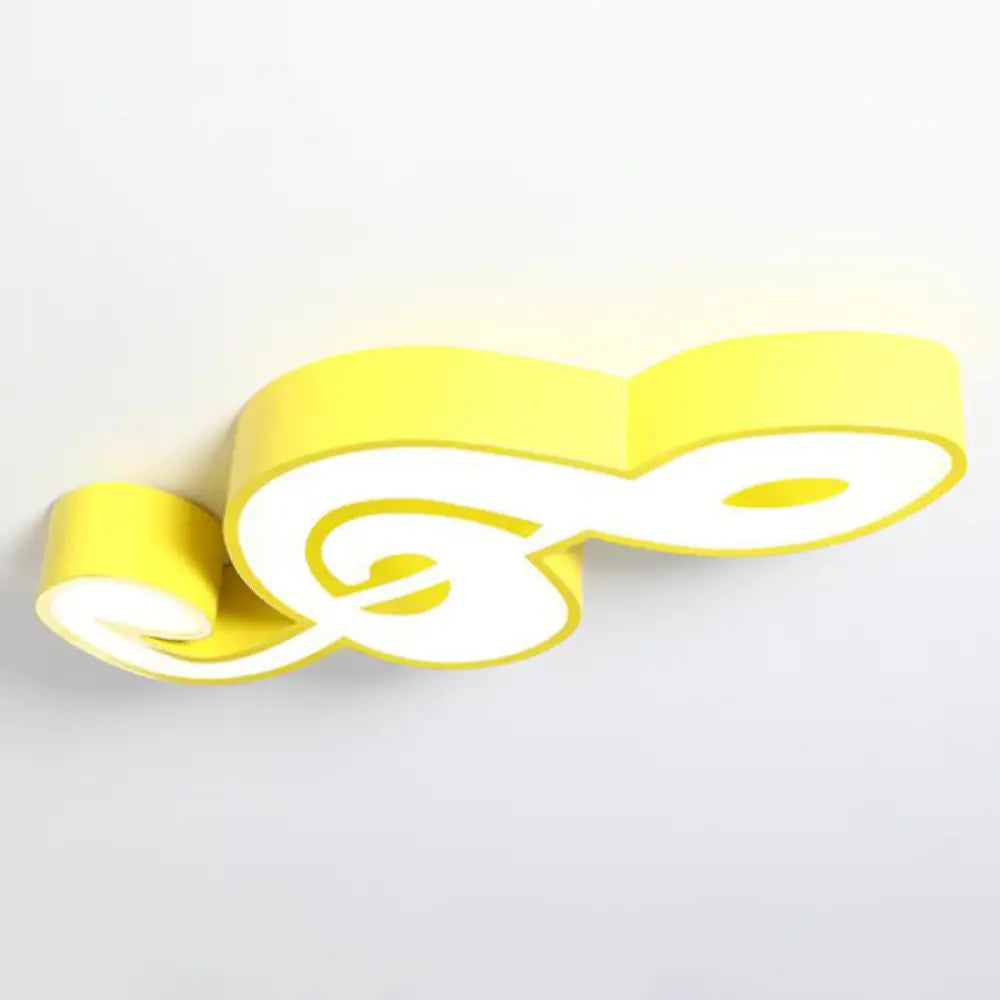 Kindergarten Flush Ceiling Light - Music Note Acrylic Led Cartoon Fixture Yellow