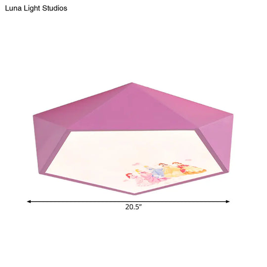 Kindergarten Flush Mount Ceiling Light - Pink Acrylic Cartoon Geometry Shape