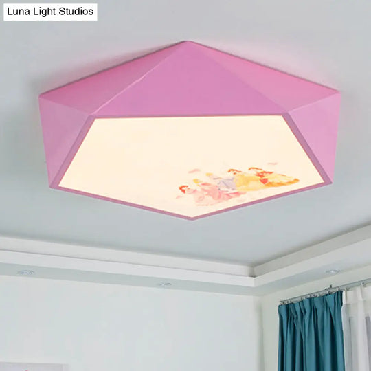 Kindergarten Flush Mount Ceiling Light - Pink Acrylic Cartoon Geometry Shape / 16.5