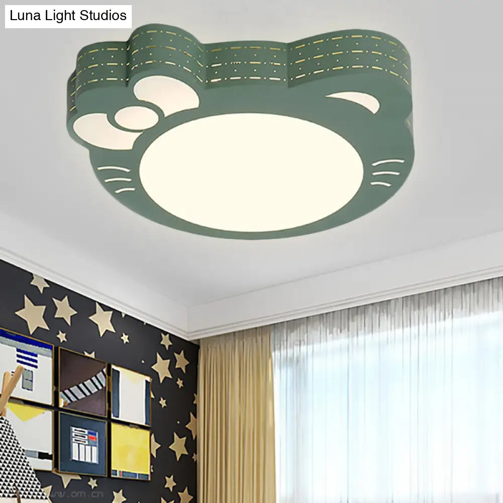 Kindergarten Kitty Ceiling Light: Acrylic Art Decor Led Flush Mount Green / White