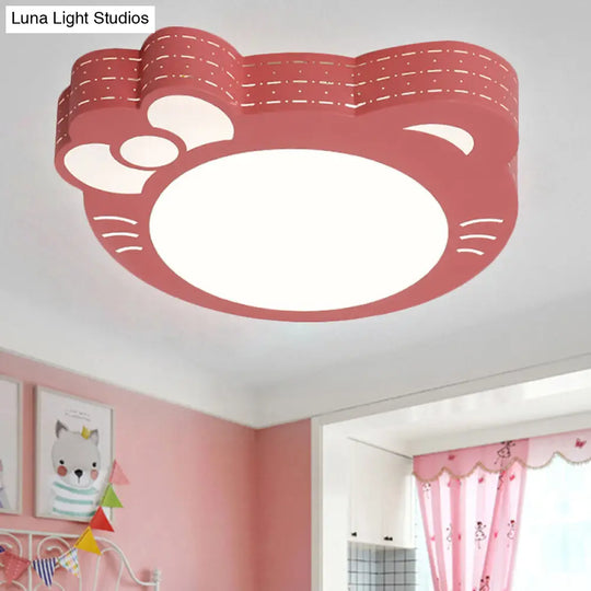 Kindergarten Kitty Ceiling Light: Acrylic Art Decor Led Flush Mount Pink / Warm