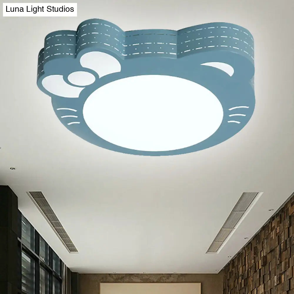 Kindergarten Kitty Ceiling Light: Acrylic Art Decor Led Flush Mount Blue / Warm