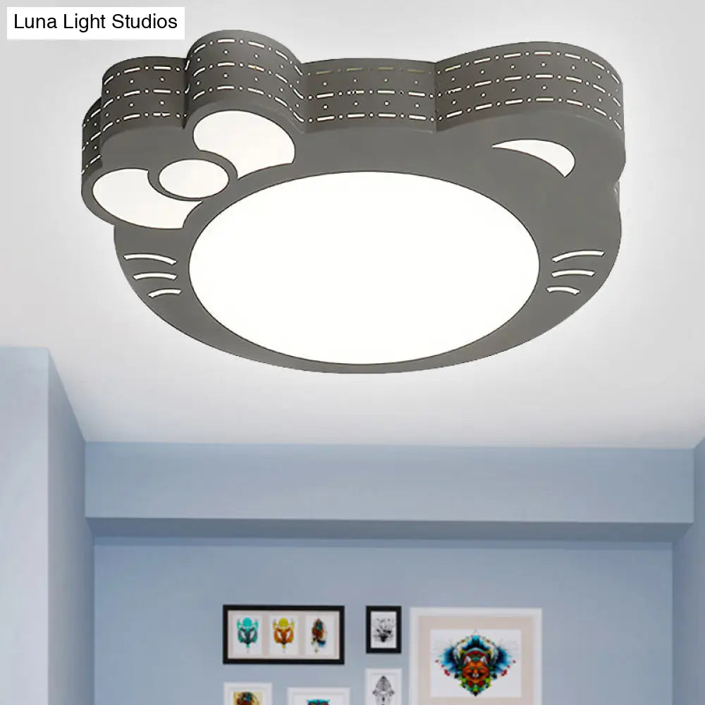 Kindergarten Kitty Ceiling Light: Acrylic Art Decor Led Flush Mount Grey / White