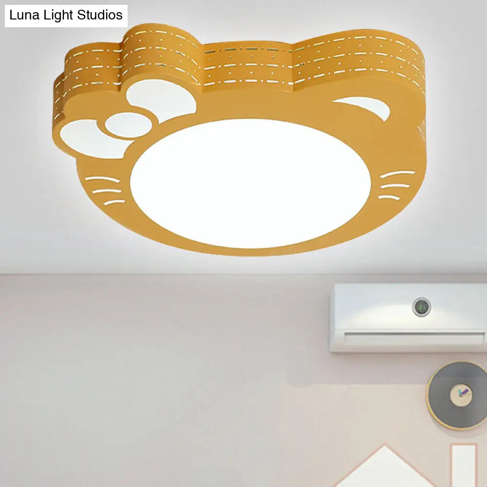 Kindergarten Kitty Ceiling Light: Acrylic Art Decor Led Flush Mount Yellow / White