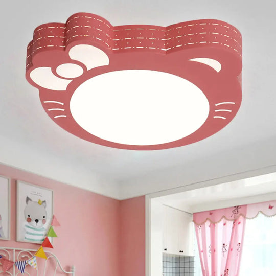 Kindergarten Kitty Ceiling Light: Acrylic Art Decor Led Flush Mount Pink / Warm