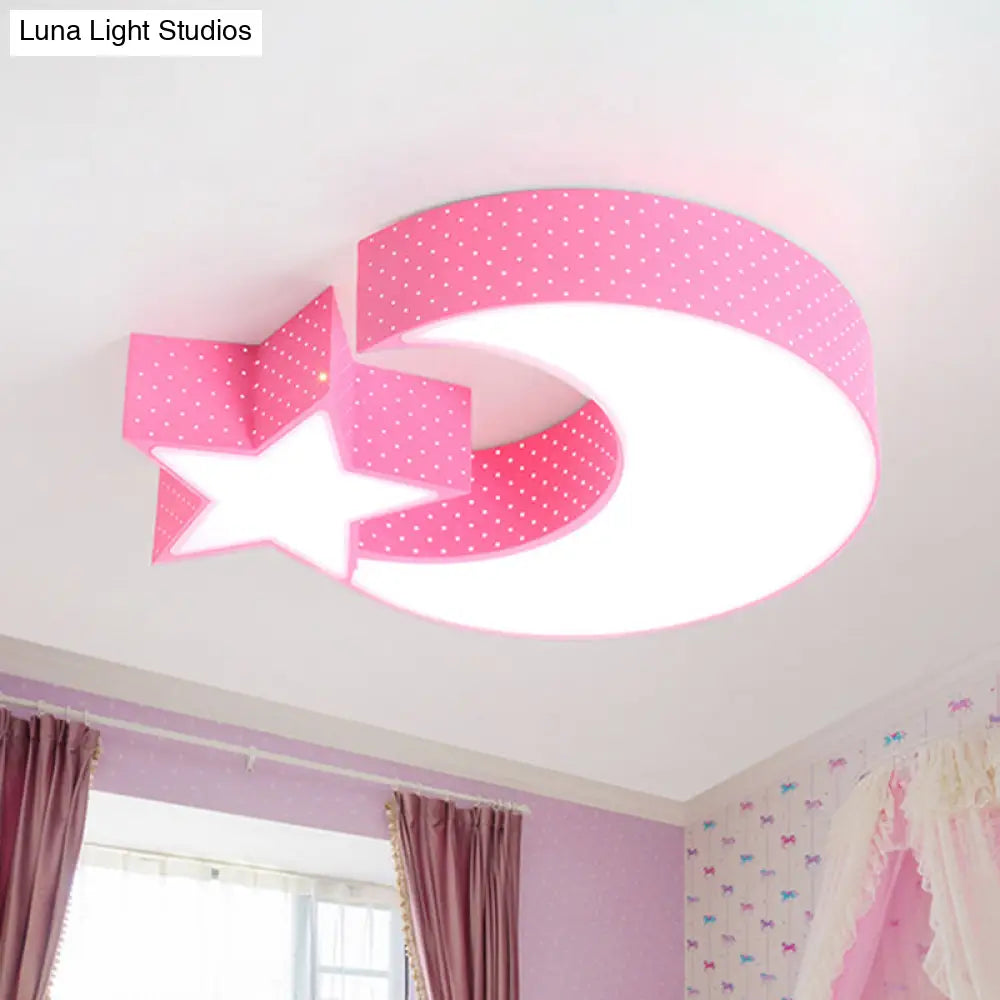 Kindergarten Led Ceiling Light With Moon And Star Design Pink / Warm