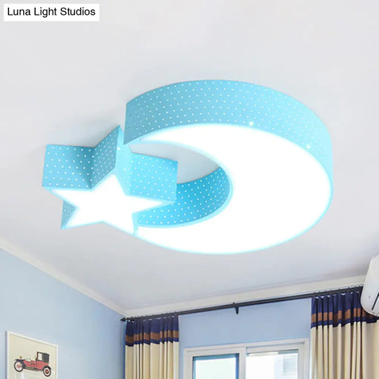 Kindergarten Led Ceiling Light With Moon And Star Design Blue / White