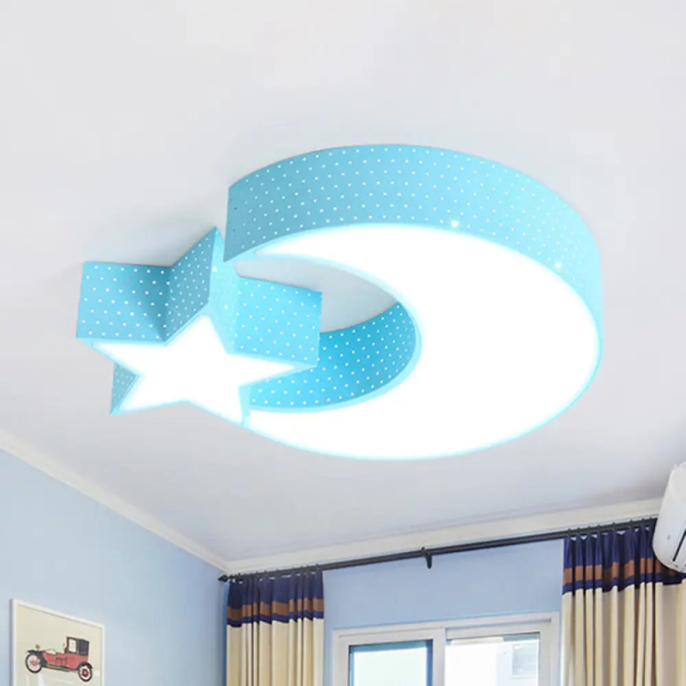 Kindergarten Led Ceiling Light With Moon And Star Design Blue / White