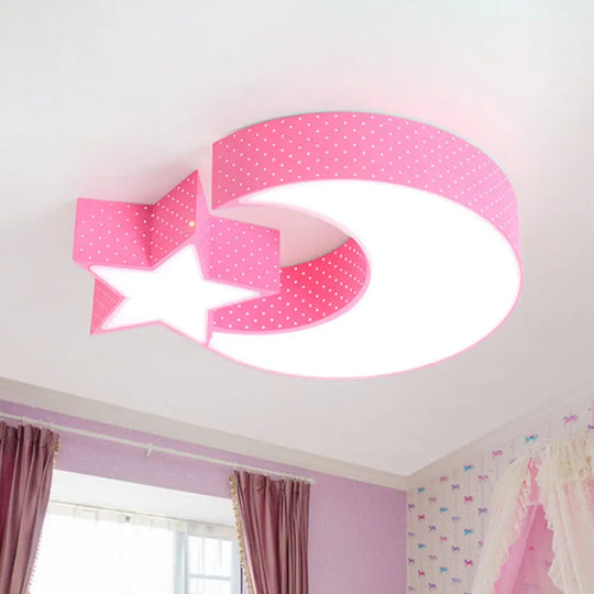 Kindergarten Led Ceiling Light With Moon And Star Design Pink / Warm