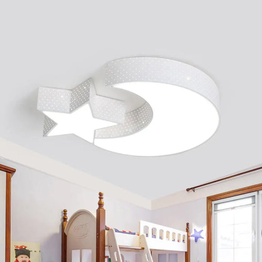 Kindergarten Led Ceiling Light With Moon And Star Design White / Warm