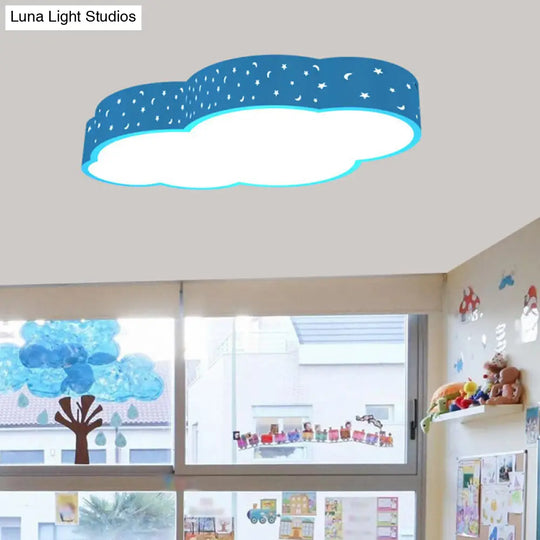 Kindergarten Led Flushmount Ceiling Light - 18/20.5 W Cloud Acrylic Shade White/Yellow/Blue