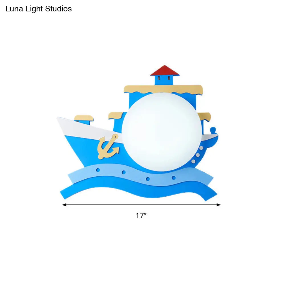 Kindergarten Nautical Ceiling Lamp - Wood Steamship Flush Mount Light