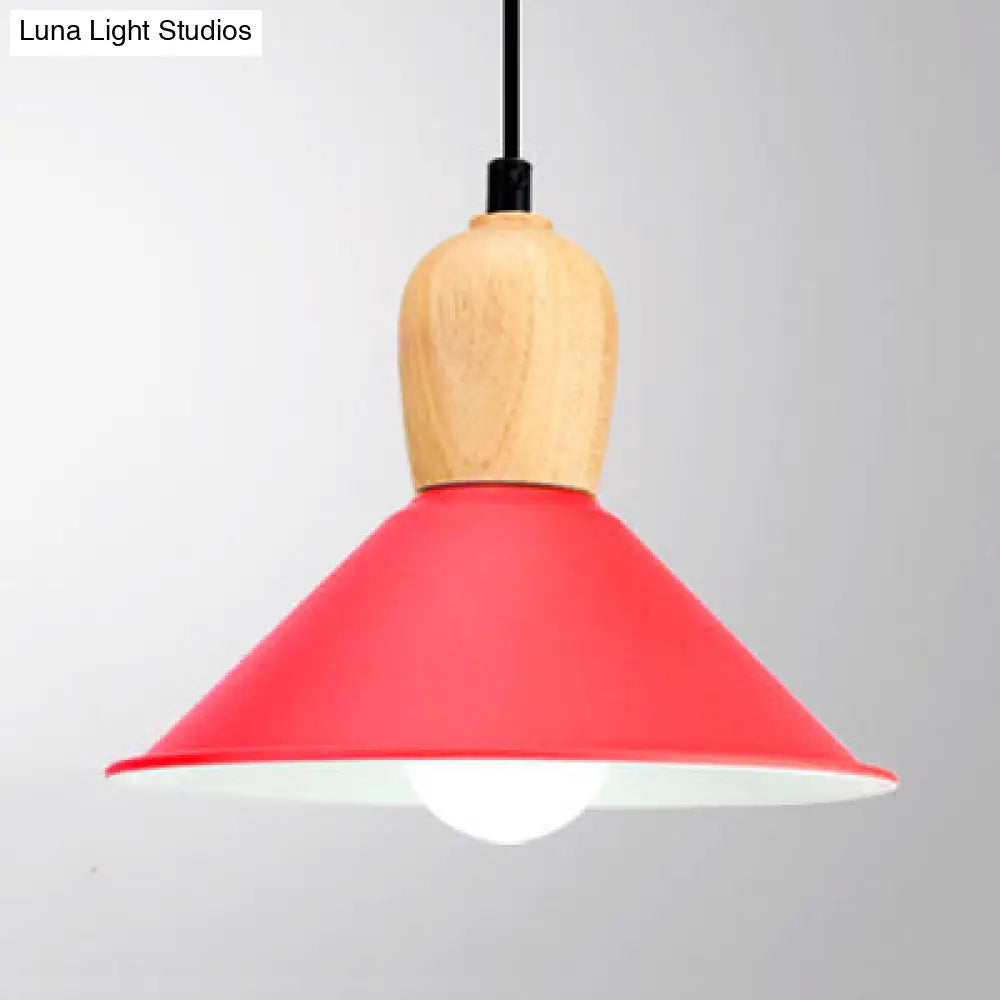 Aluminum Pyramid Ceiling Pendant Light - Bright-Colored Kindergarten Hanging Lamp Red