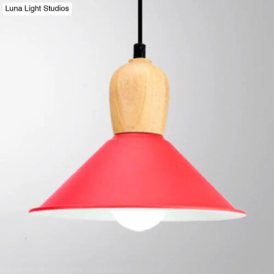 Aluminum Pyramid Ceiling Pendant Light - Bright-Colored Kindergarten Hanging Lamp Red