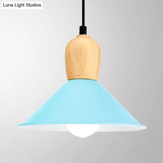 Aluminum Pyramid Ceiling Pendant Light - Bright-Colored Kindergarten Hanging Lamp Blue