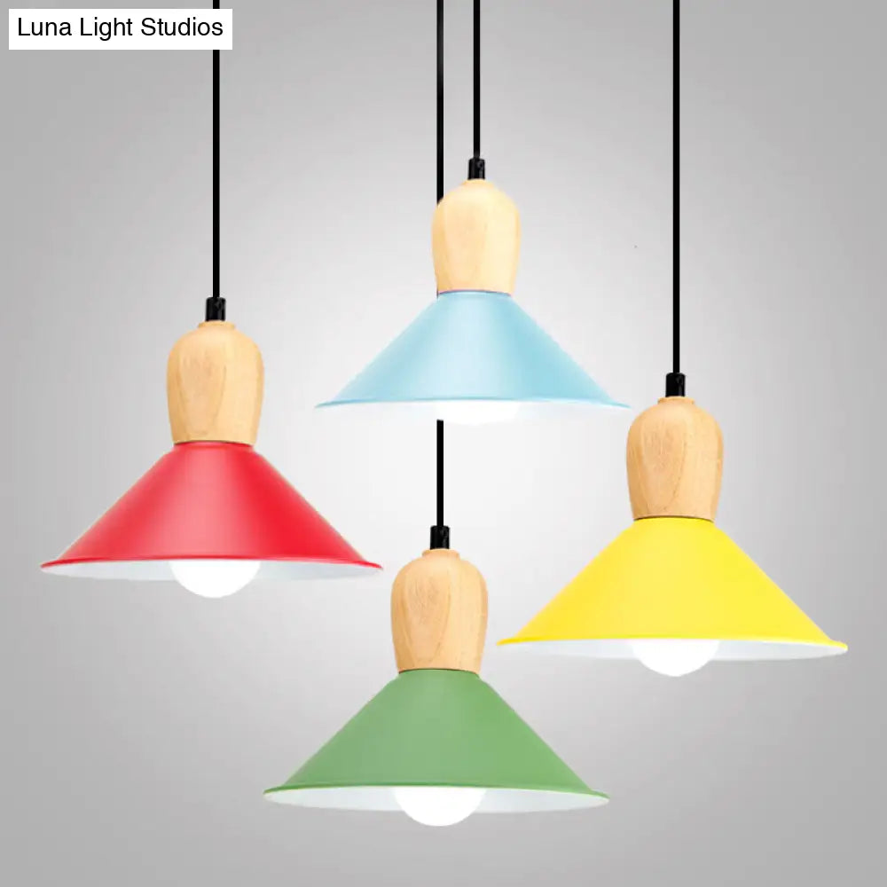 Aluminum Pyramid Ceiling Pendant Light - Bright-Colored Kindergarten Hanging Lamp