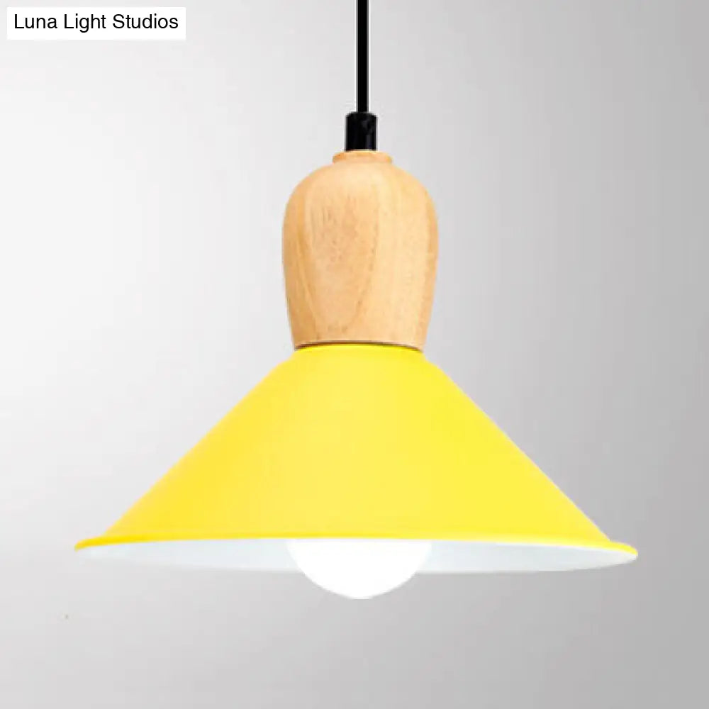 Aluminum Pyramid Ceiling Pendant Light - Bright-Colored Kindergarten Hanging Lamp Yellow