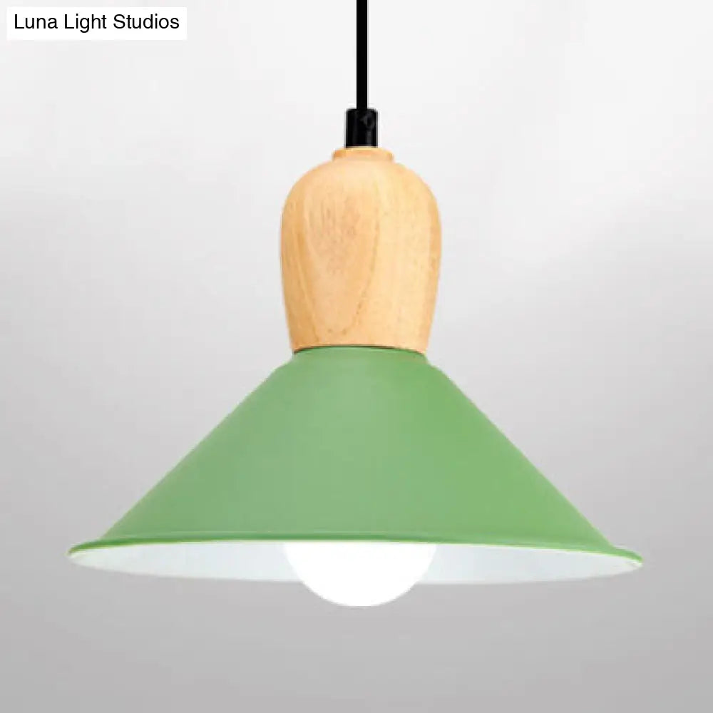 Aluminum Pyramid Ceiling Pendant Light - Bright-Colored Kindergarten Hanging Lamp Green