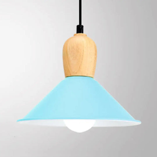 Kindergarten Pyramid Pendant Light - Aluminum Hanging Lamp 1 Bright-Colored Blue