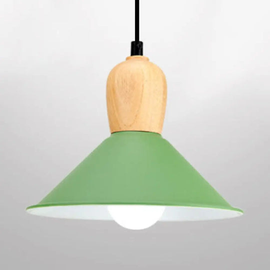 Kindergarten Pyramid Pendant Light - Aluminum Hanging Lamp 1 Bright-Colored Green