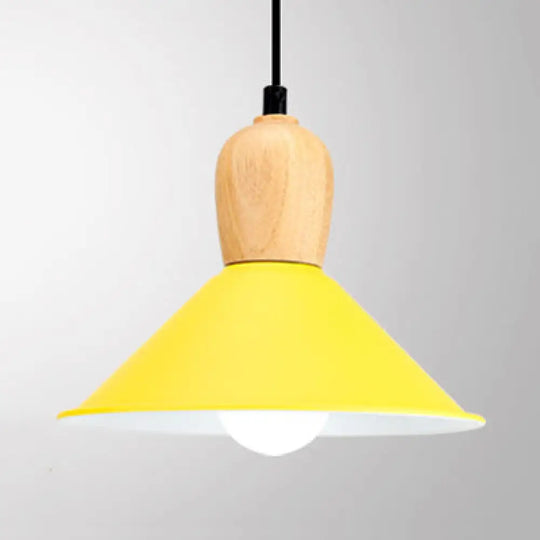 Kindergarten Pyramid Pendant Light - Aluminum Hanging Lamp 1 Bright-Colored Yellow